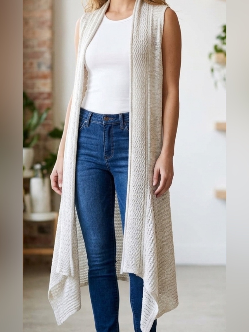 Oso Casuals Longline Open Front Knit Vest Duster - Size L NWOT